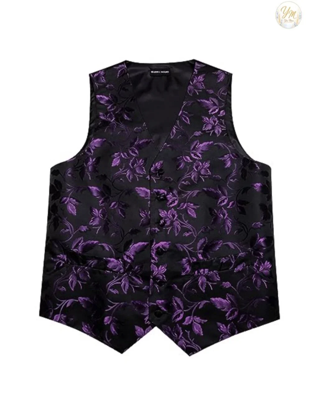 Men's Formal Floral Jacquard Suit Vest 5-Piece Set V-Neck Slim Fit Wedding
